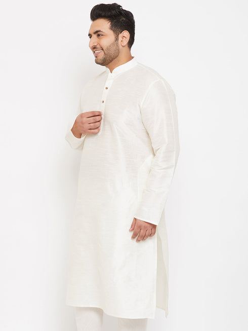 Vastramay Men's Plus Size Cream Silk Blend Kurta